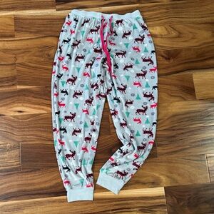 Women's Festive Reindeer Pajama Pants - Gray and Red